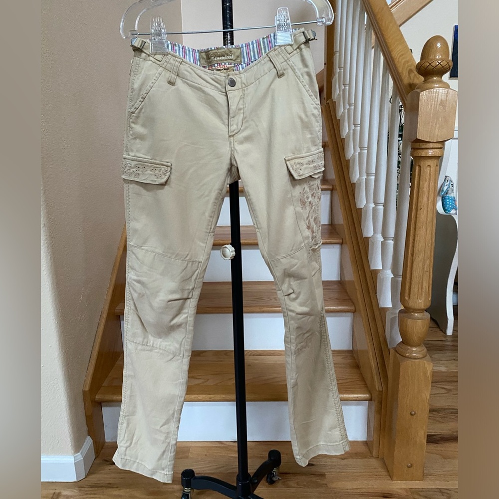 Da-Nang Vintage cargo pants low rise ecru cream with button fly.